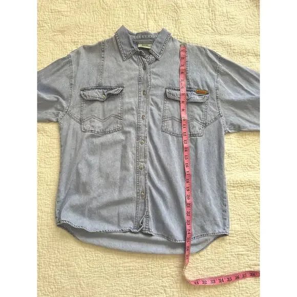 VINTAGE Jordache Shirt Large Blue Jean Denim Button Up 80s 90s - Picture 11 of 11